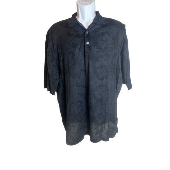 Bugatchi Uomo Polo Golf Shirt Size XL Black Cotton Stretch Floral Turnberry Isle - Picture 1 of 4
